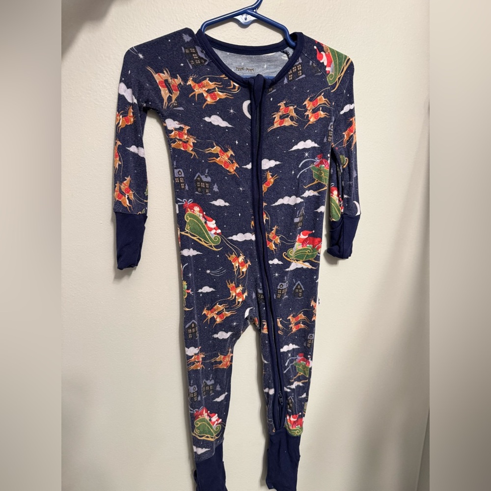 Little Sleepies Navy Santa and Sleigh Footie Pajama